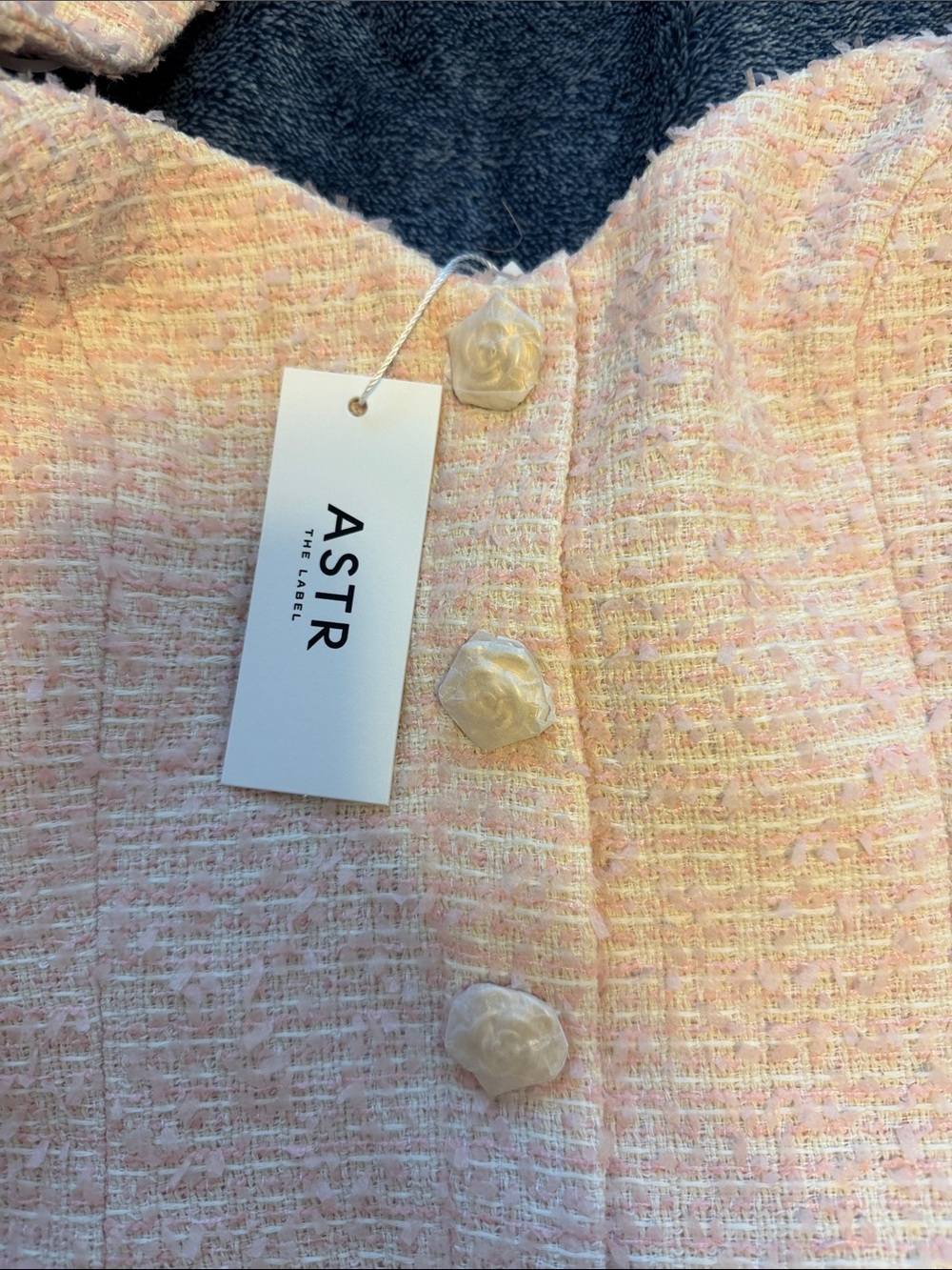 Astr Pink Tweed Halter Pleated Mini Dress with Gold Buttons - Picture 3 of 4